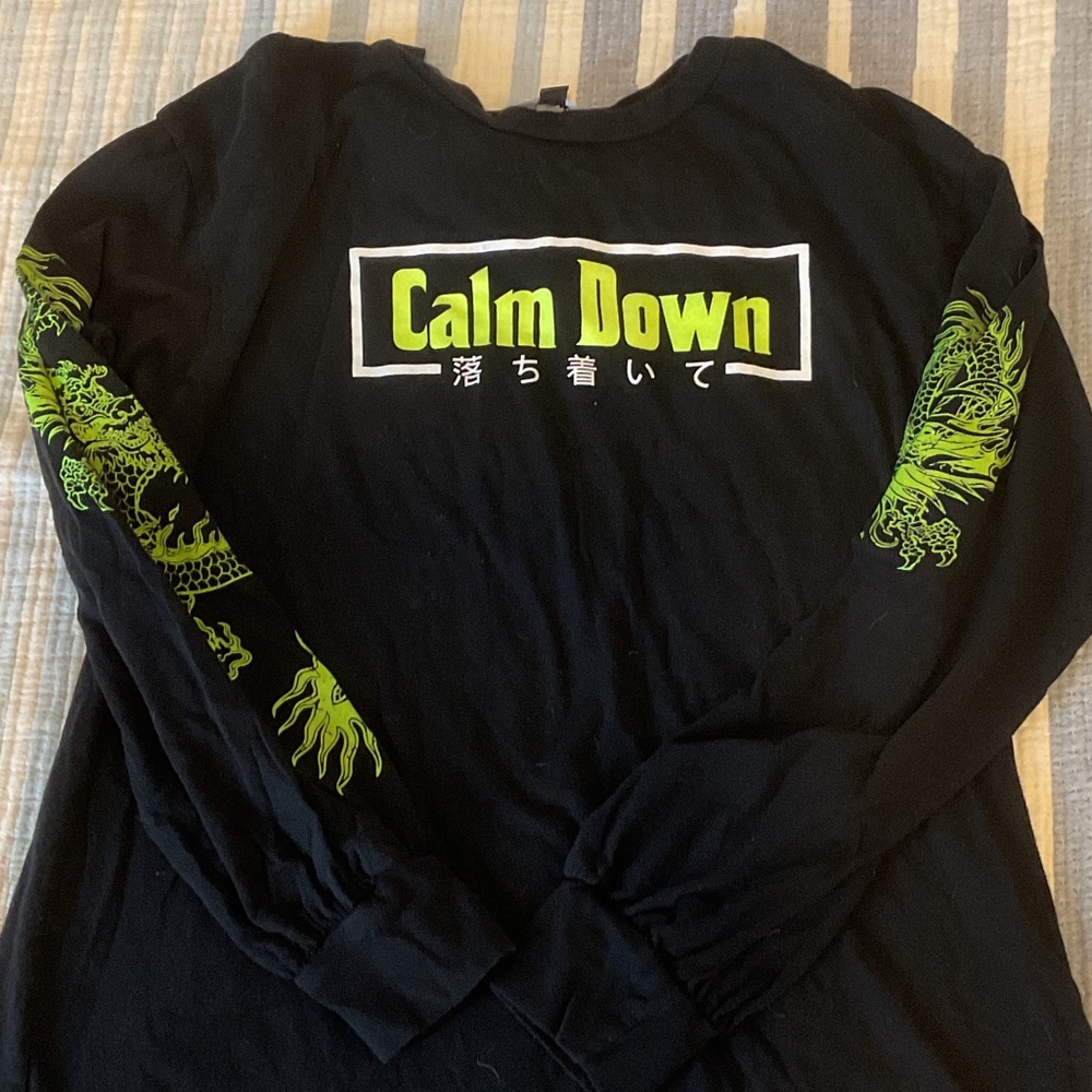 Black Long Sleeve Shirt with Green Dragon Design